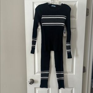 Black and White Striped Knit Set